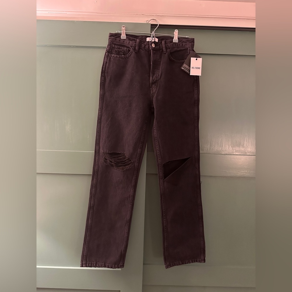 New Re/done Redone 90s High Rise Loose Fit Jeans 28 Washed Black with Rip